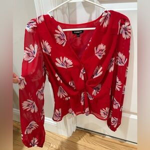 Express Red and Pink Floral Top